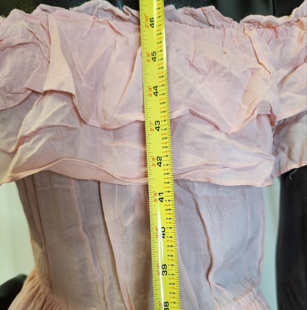 Pretty In Peachy Pink Off-Shoulder Maxi Dress with Ruffles - Picture 16 of 16